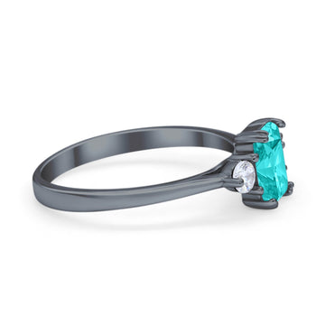 Emerald Cut Wedding Ring Black Tone, Simulated Paraiba Tourmaline CZ 925 Sterling Silver